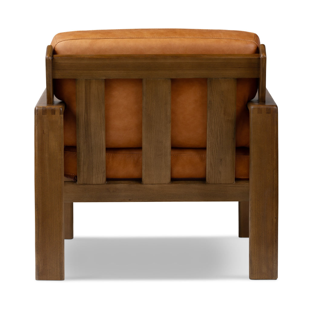 Modern Cognac Tan Leather Lounge Chair with Tufted Back