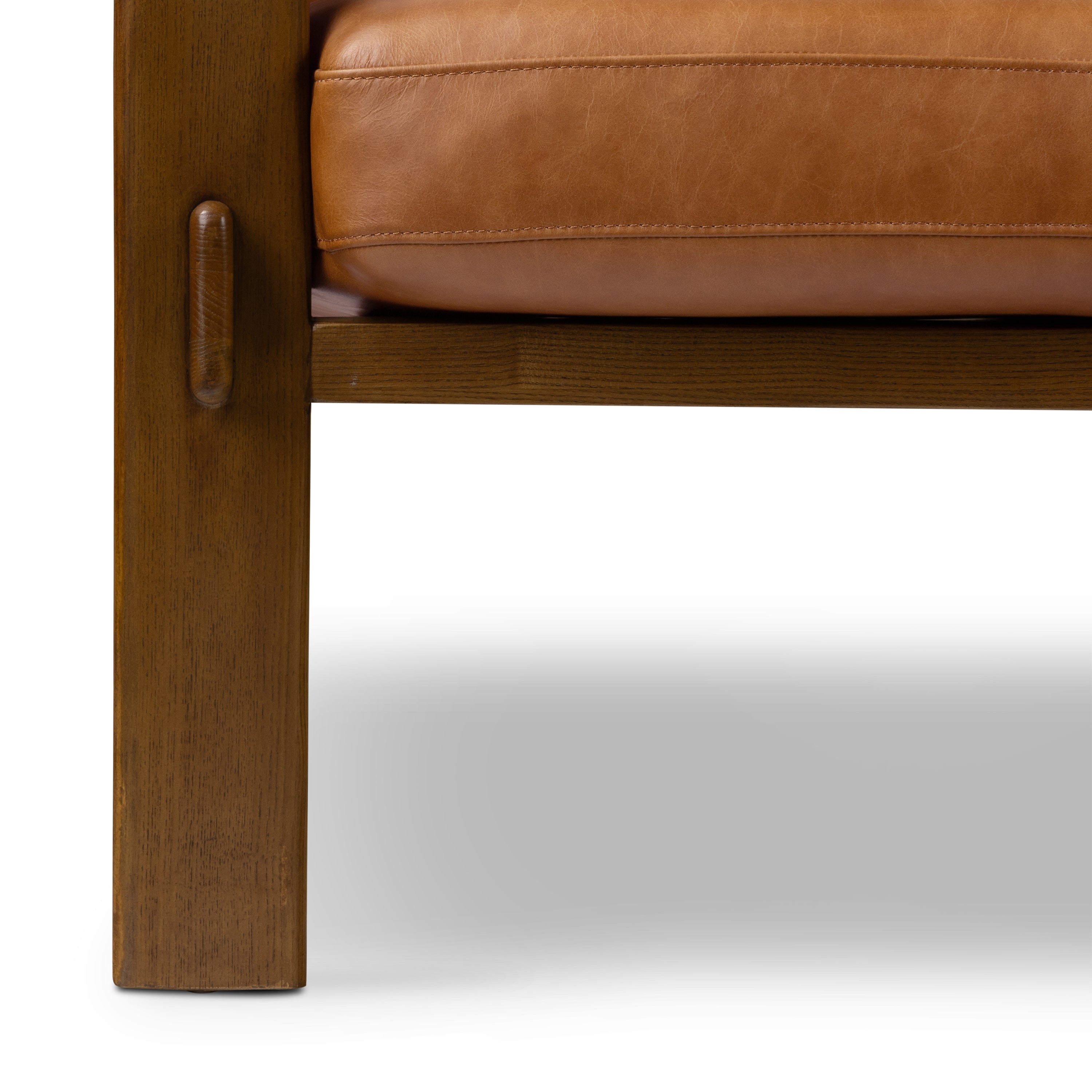 Modern Cognac Tan Leather Lounge Chair with Tufted Back