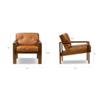 Fauteuil de salon moderne en cuir couleur cognac avec dossier capitonné