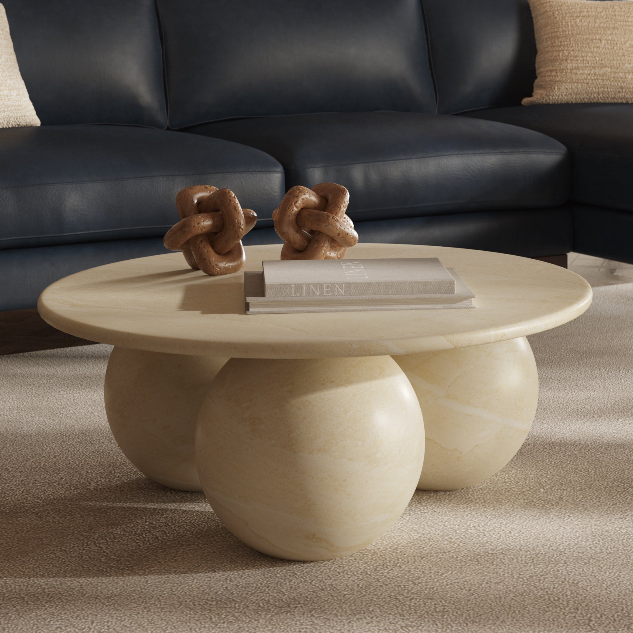 Modern Sandstone White Coffee Table with Weather-Resistant Build