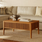 Table basse brun clair de style Mid-Century Modern avec rangement escamotable