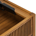 Table basse brun clair de style Mid-Century Modern avec rangement escamotable