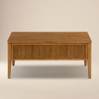 Table basse brun clair de style Mid-Century Modern avec rangement escamotable