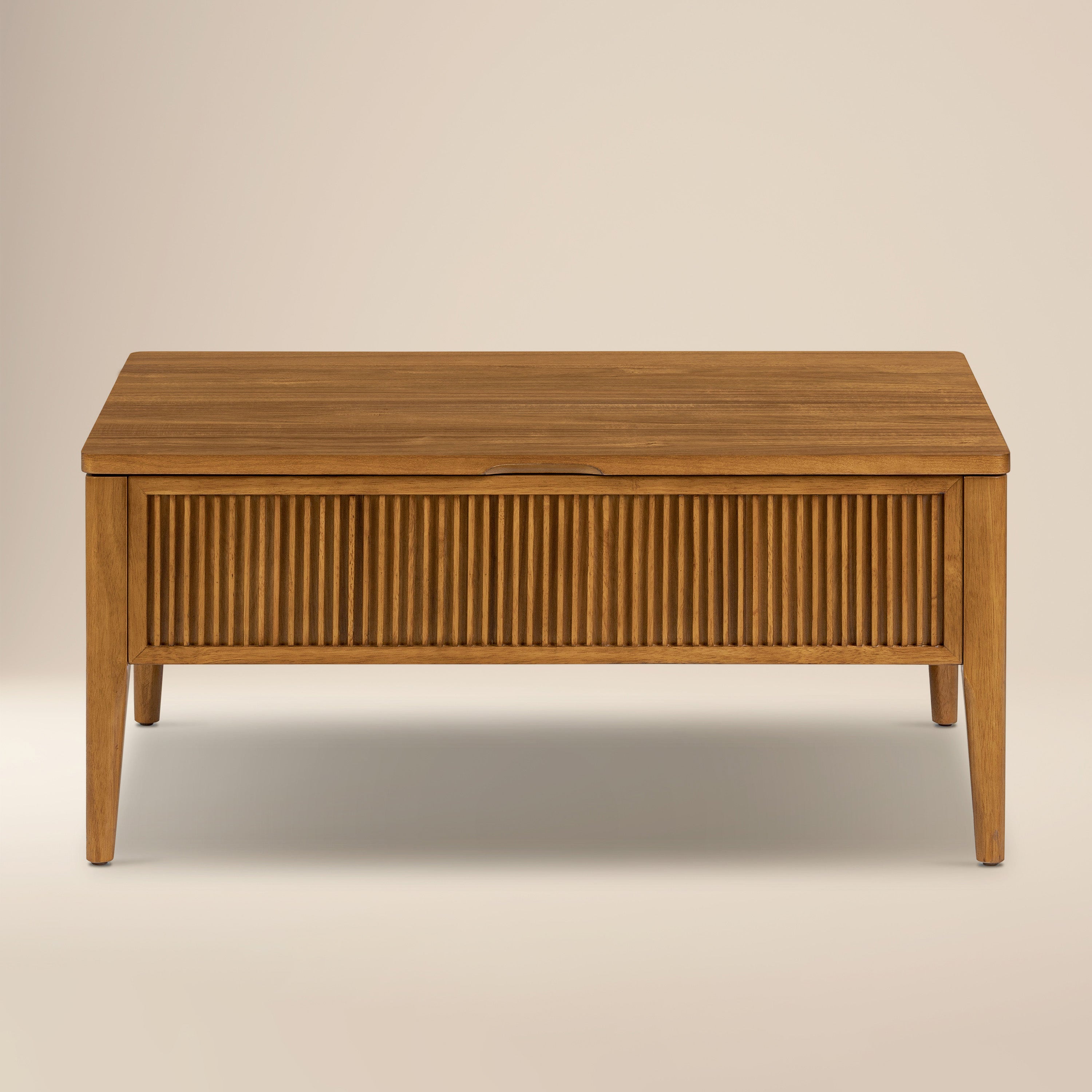 Mid-Century Modern Light Brown Coffee Table with Lift-Top Storage