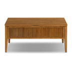 Table basse brun clair de style Mid-Century Modern avec rangement escamotable