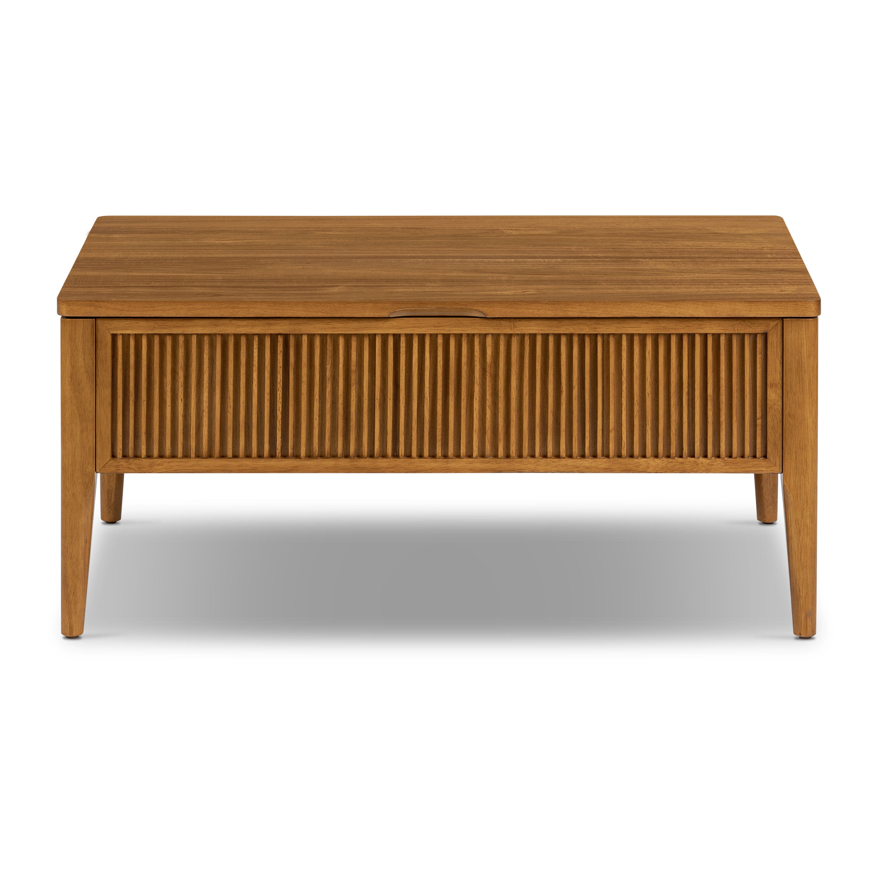 Mid-Century Modern Light Brown Coffee Table with Lift-Top Storage