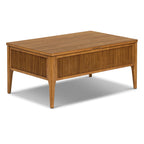 Table basse brun clair de style Mid-Century Modern avec rangement escamotable