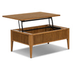 Table basse brun clair de style Mid-Century Modern avec rangement escamotable
