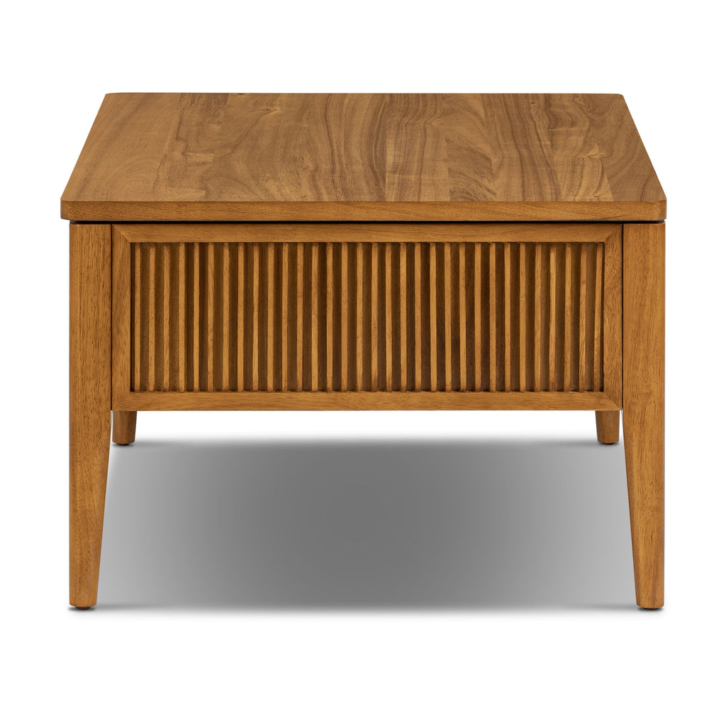 Mid-Century Modern Light Brown Coffee Table with Lift-Top Storage