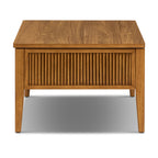 Table basse brun clair de style Mid-Century Modern avec rangement escamotable