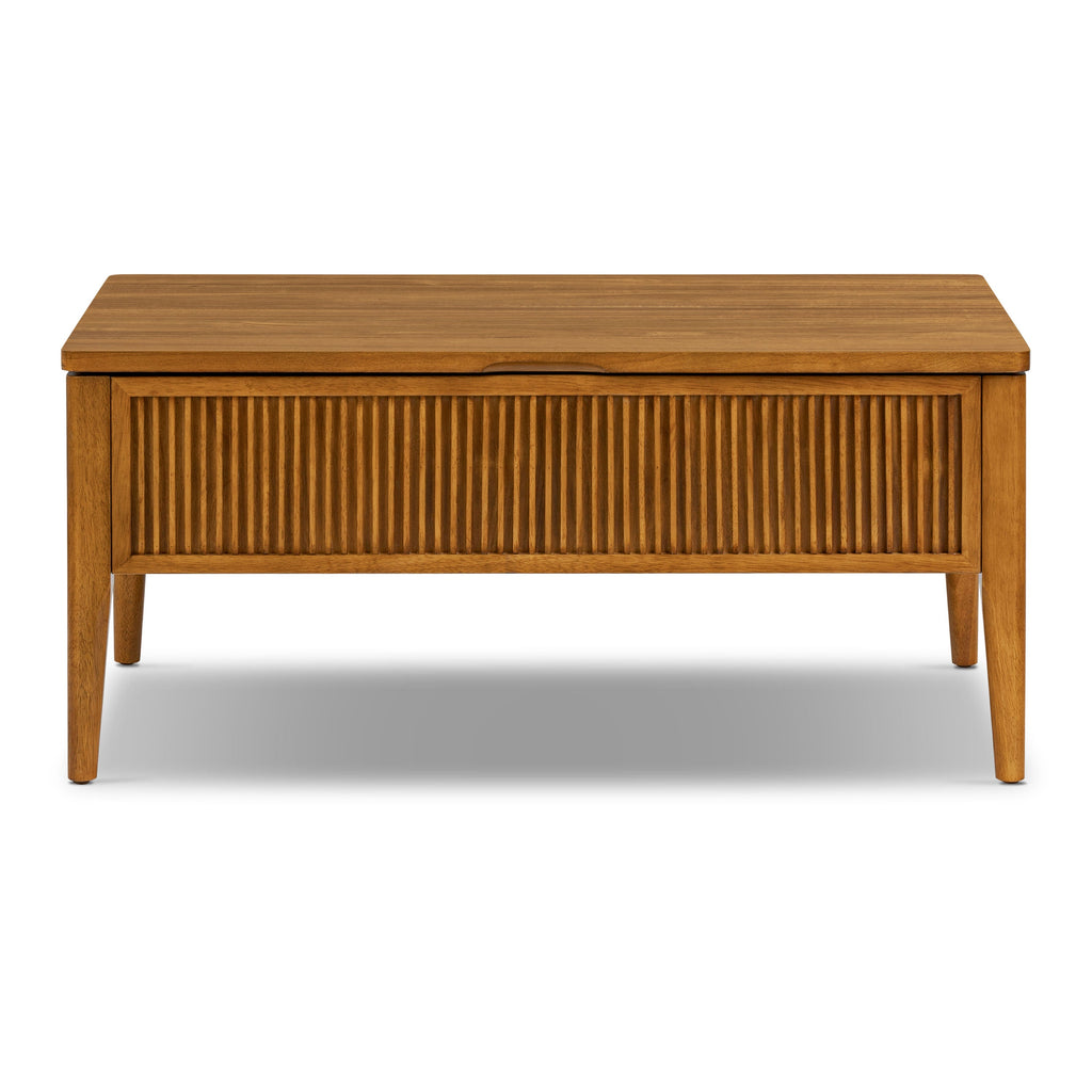 Mid-Century Modern Light Brown Coffee Table with Lift-Top Storage