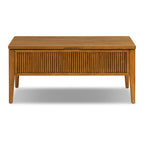 Table basse brun clair de style Mid-Century Modern avec rangement escamotable