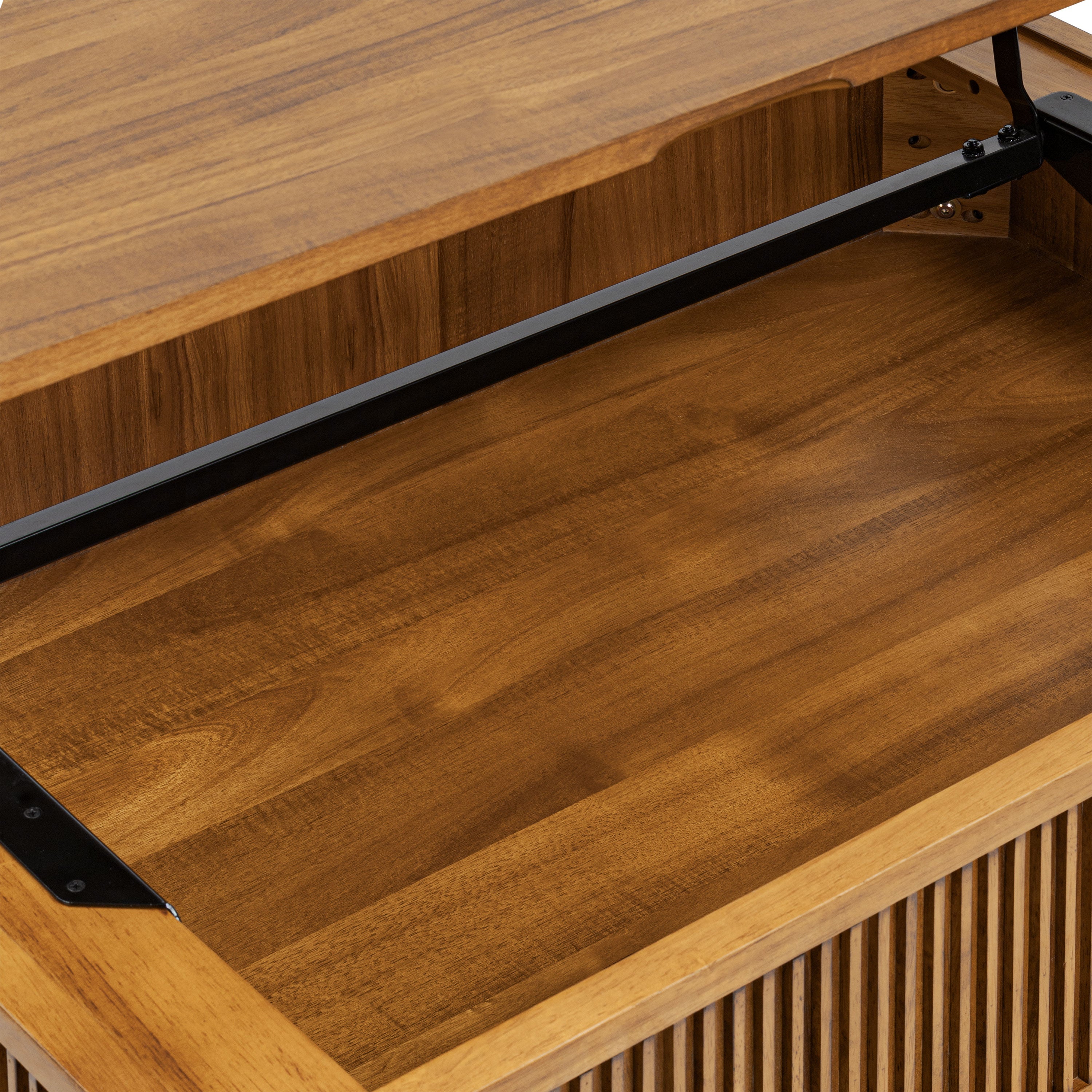 Mid-Century Modern Light Brown Coffee Table with Lift-Top Storage