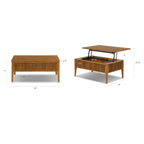 Table basse brun clair de style Mid-Century Modern avec rangement escamotable