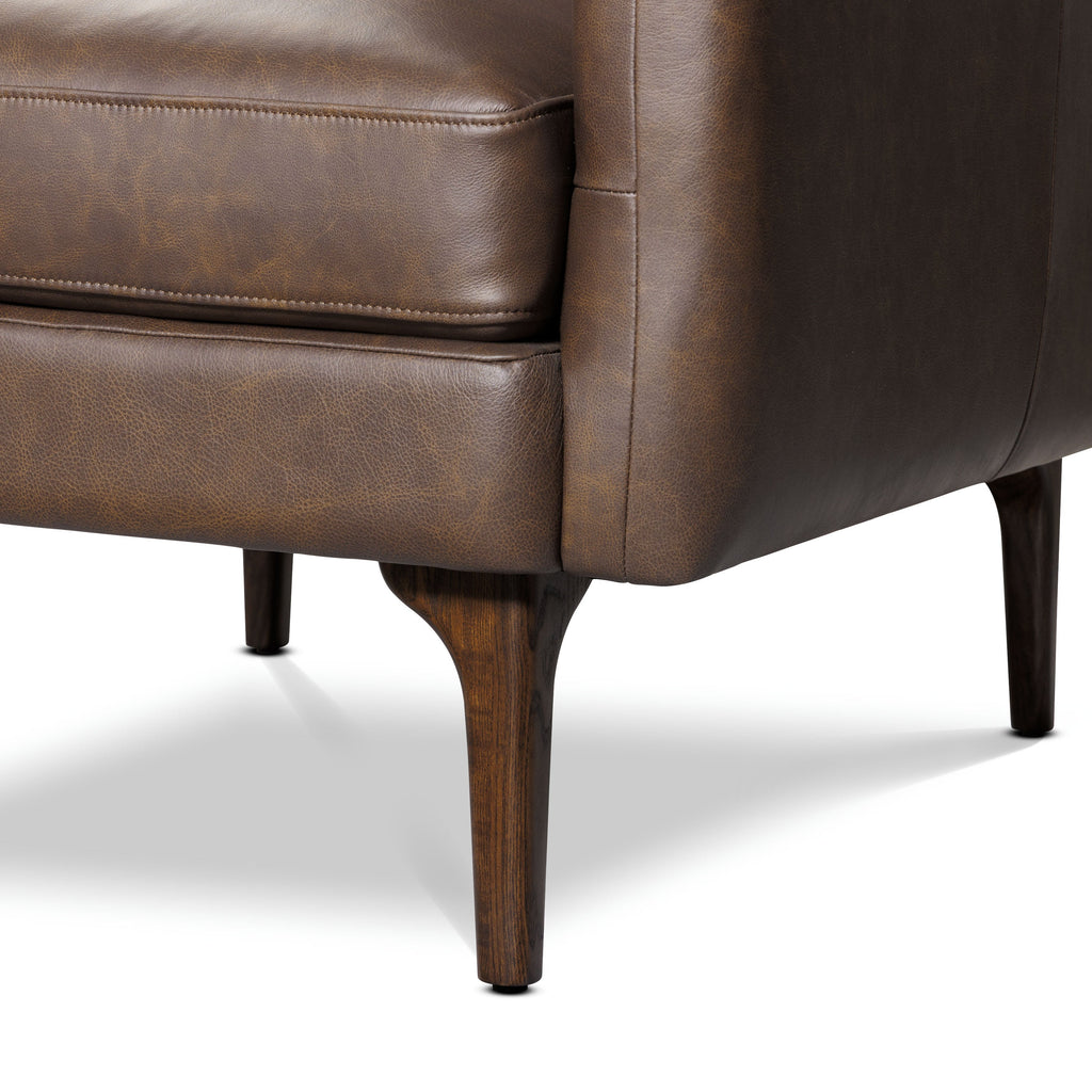 Mid-Century Modern Bridle Brown Leather Lounge Chair with Kiln-Dried