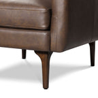 Fauteuil lounge en cuir marron bride, style Mid-Century Modern, avec séchage au four