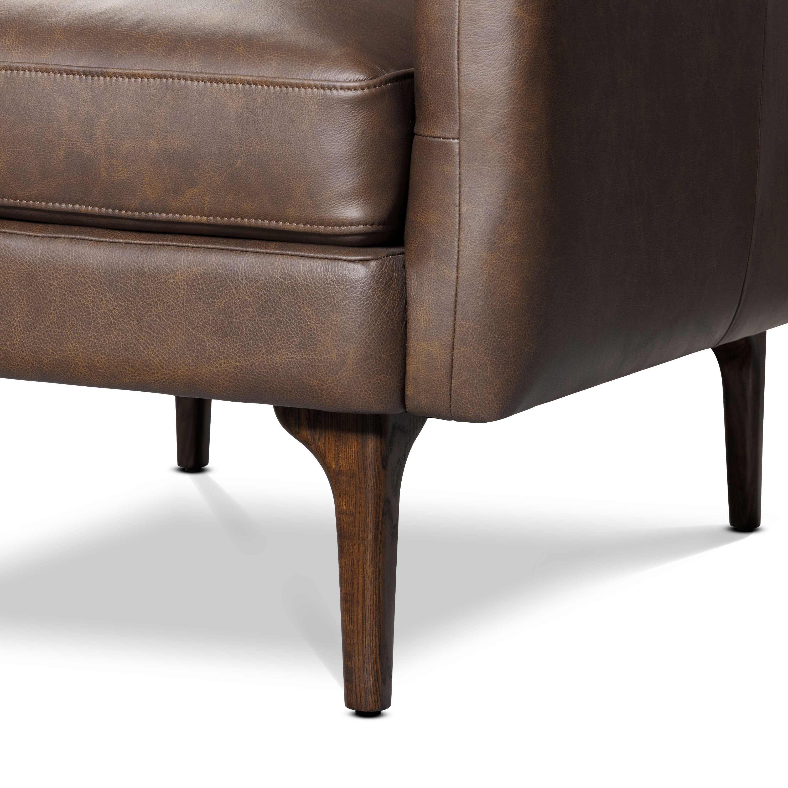 Mid-Century Modern Bridle Brown Leather Lounge Chair with Kiln-Dried
