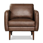 Fauteuil lounge en cuir marron bride, style Mid-Century Modern, avec séchage au four