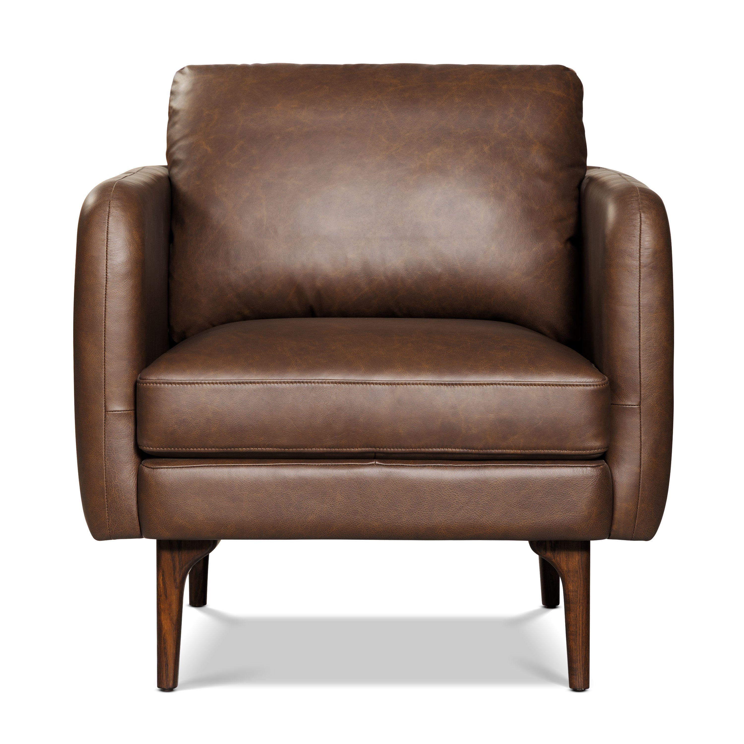 Mid-Century Modern Bridle Brown Leather Lounge Chair with Kiln-Dried