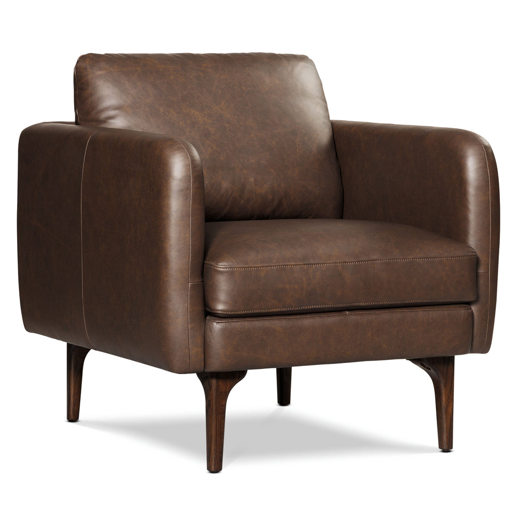 Mid-Century Modern Bridle Brown Leather Lounge Chair with Kiln-Dried