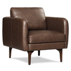 Fauteuil lounge en cuir marron bride, style Mid-Century Modern, avec séchage au four
