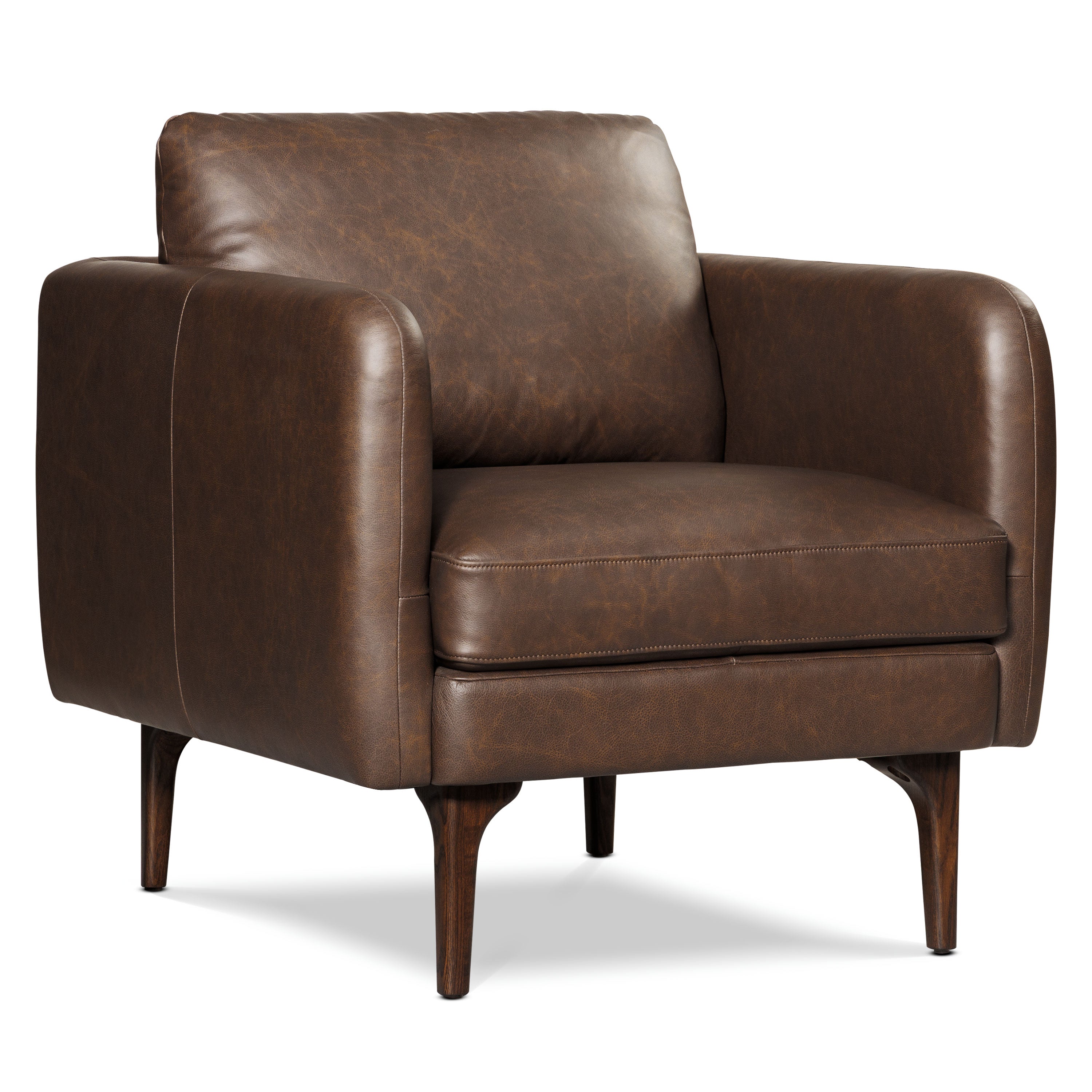 Mid-Century Modern Bridle Brown Leather Lounge Chair with Kiln-Dried