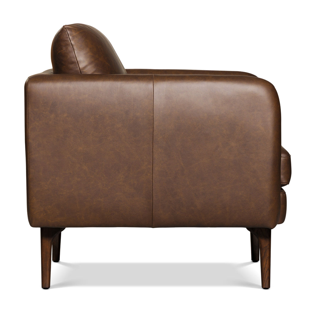 Mid-Century Modern Bridle Brown Leather Lounge Chair with Kiln-Dried