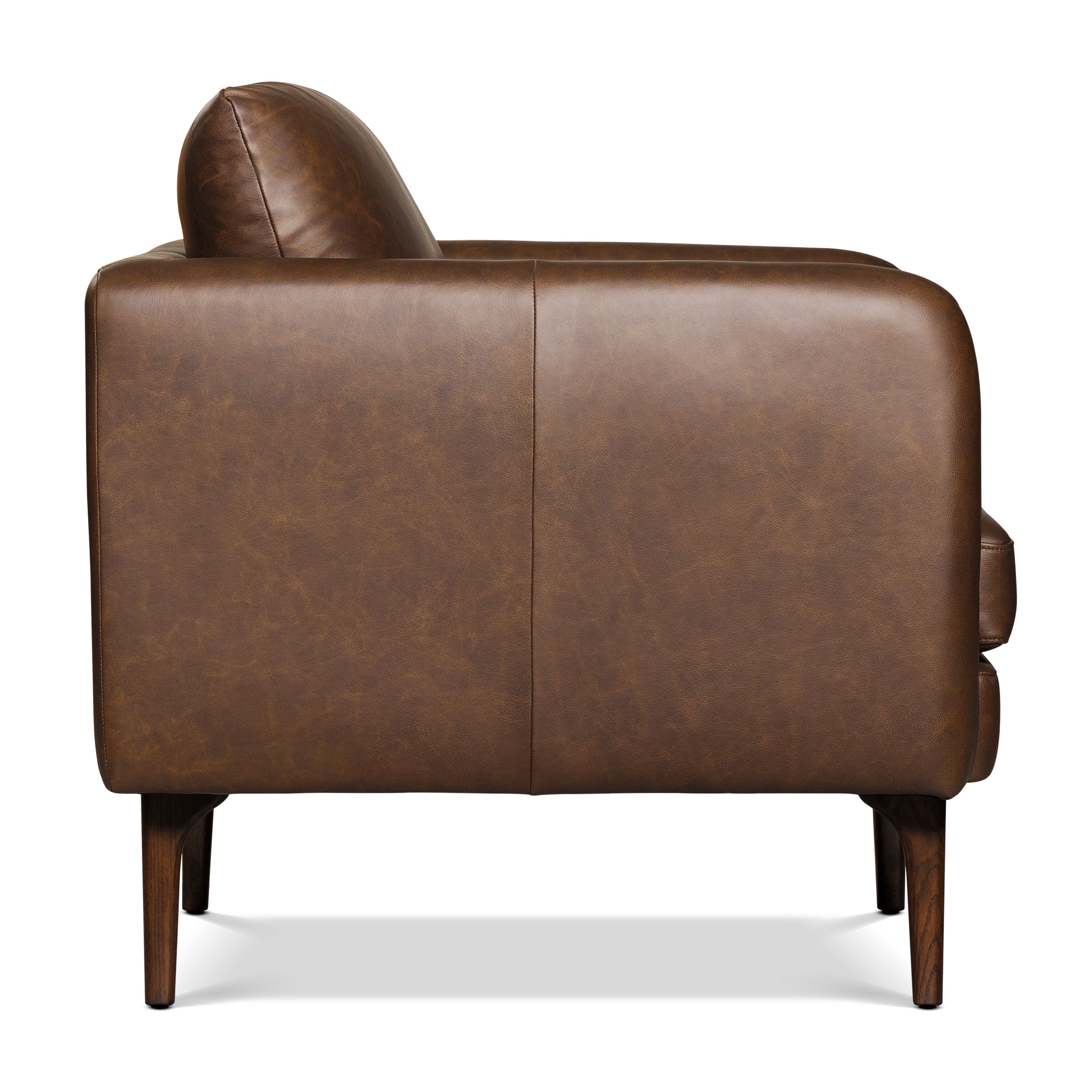Mid-Century Modern Bridle Brown Leather Lounge Chair with Kiln-Dried