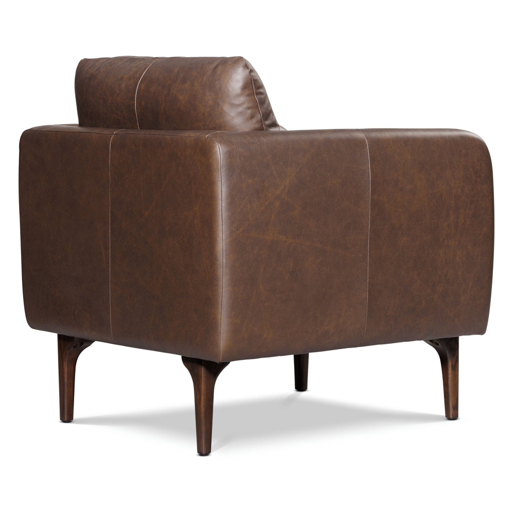 Mid-Century Modern Bridle Brown Leather Lounge Chair with Kiln-Dried