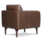 Fauteuil lounge en cuir marron bride, style Mid-Century Modern, avec séchage au four