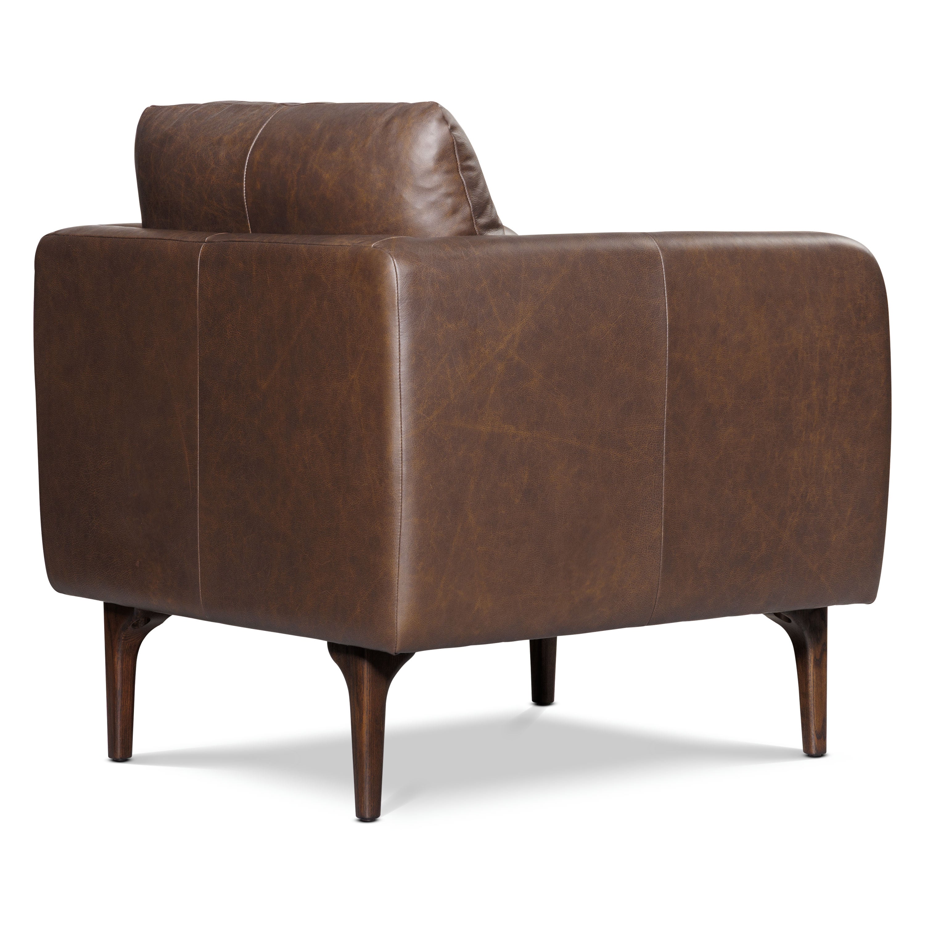Mid-Century Modern Bridle Brown Leather Lounge Chair with Kiln-Dried