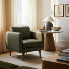 Fauteuil inclinable en cuir vert olive style Mid-Century avec bois séché au four