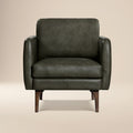 Mid-Century Modern Olivine Green Leather Lounge Chair with Kiln-Dried