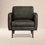 Fauteuil inclinable en cuir vert olive style Mid-Century avec bois séché au four