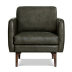 Fauteuil inclinable en cuir vert olive style Mid-Century avec bois séché au four