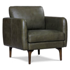 Fauteuil inclinable en cuir vert olive style Mid-Century avec bois séché au four