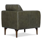 Fauteuil inclinable en cuir vert olive style Mid-Century avec bois séché au four