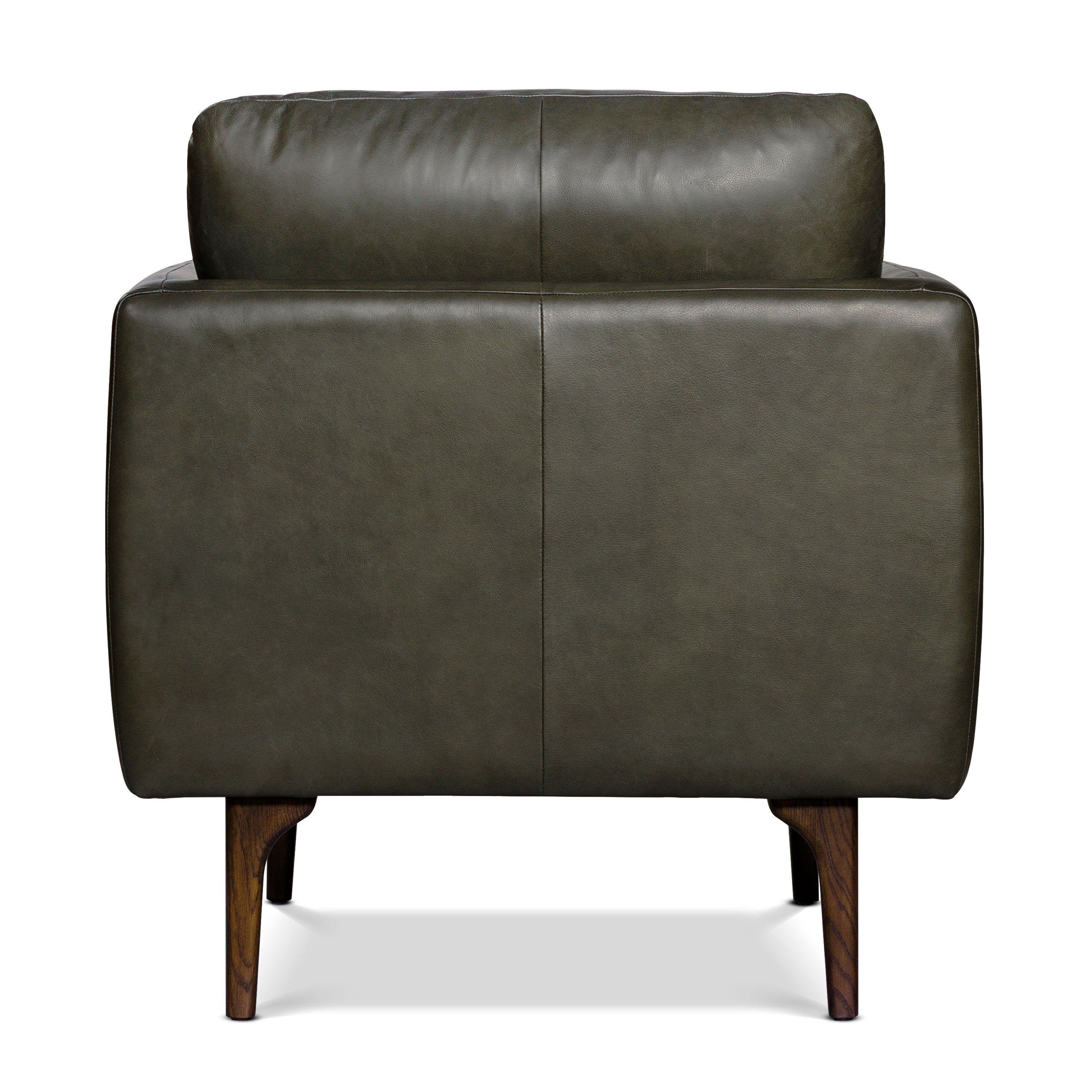Mid-Century Modern Olivine Green Leather Lounge Chair with Kiln-Dried
