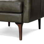Fauteuil inclinable en cuir vert olive style Mid-Century avec bois séché au four
