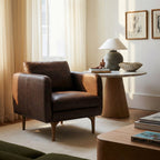 Fauteuil lounge en cuir marron bride, style Mid-Century Modern, avec séchage au four