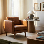 Fauteuil Lounge Mid-Century Moderne en Cuir Marron Fauve avec Séchage au Four