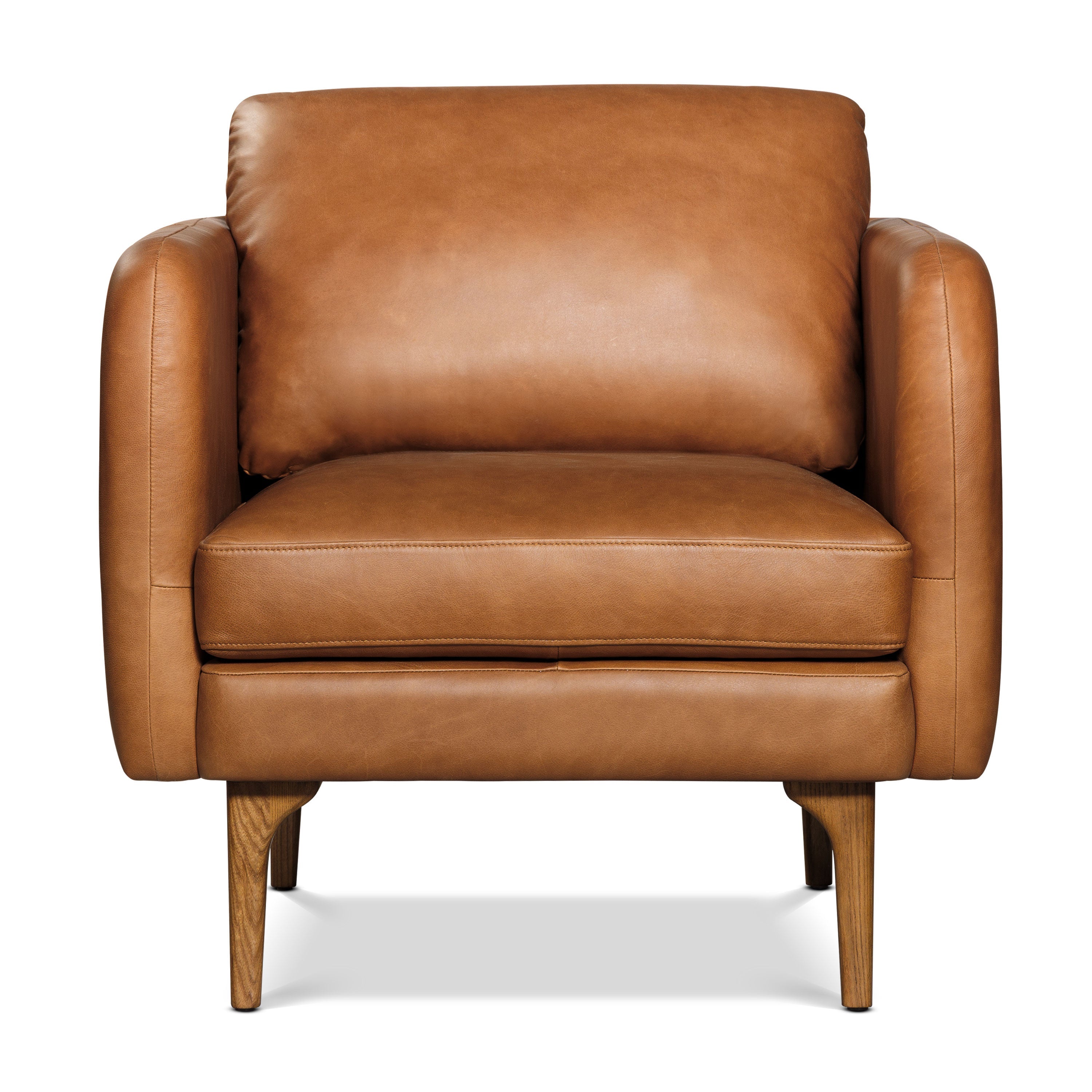 Mid-Century Modern Saddle Tan Leather Lounge Chair with Kiln-Dried