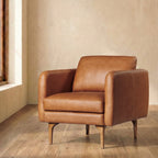 Fauteuil Lounge Mid-Century Moderne en Cuir Marron Fauve avec Séchage au Four