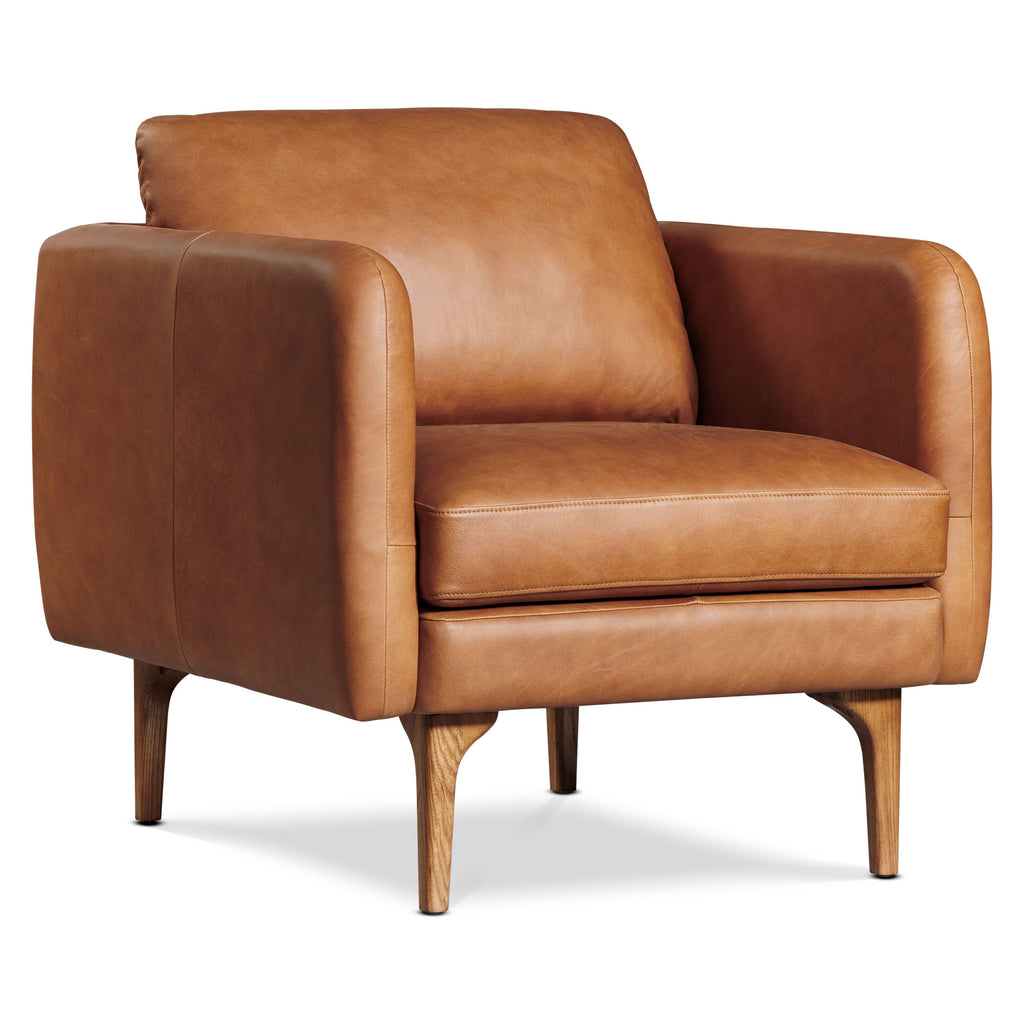 Mid-Century Modern Saddle Tan Leather Lounge Chair with Kiln-Dried