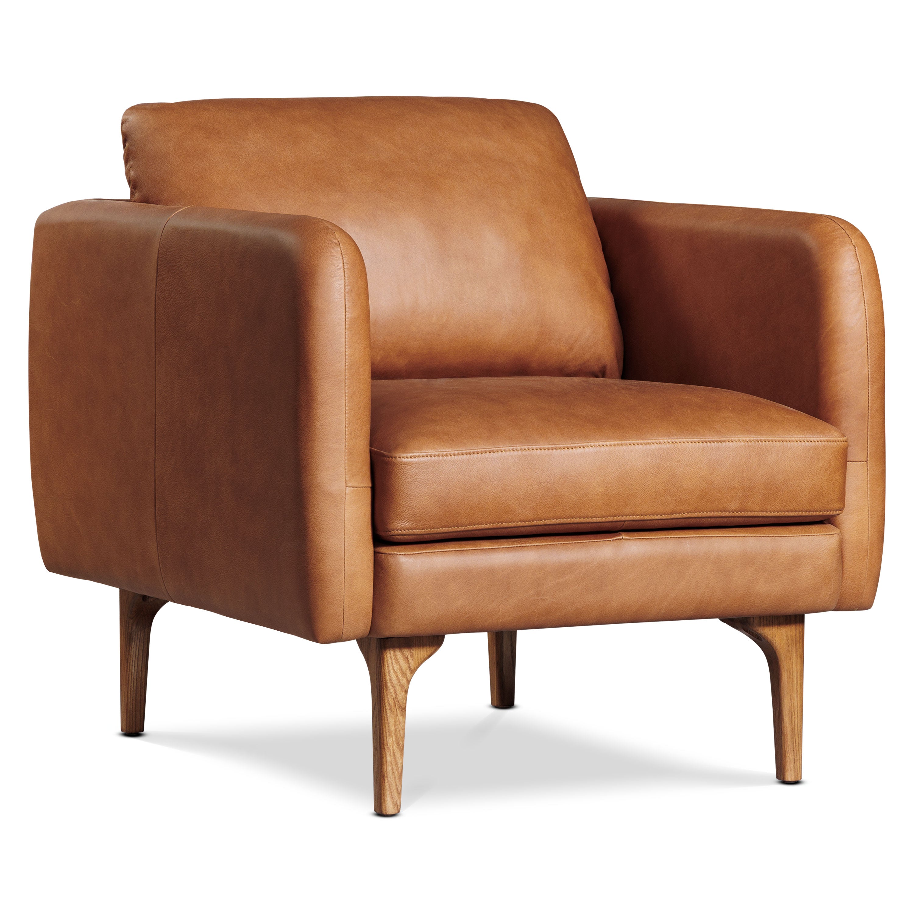 Mid-Century Modern Saddle Tan Leather Lounge Chair with Kiln-Dried
