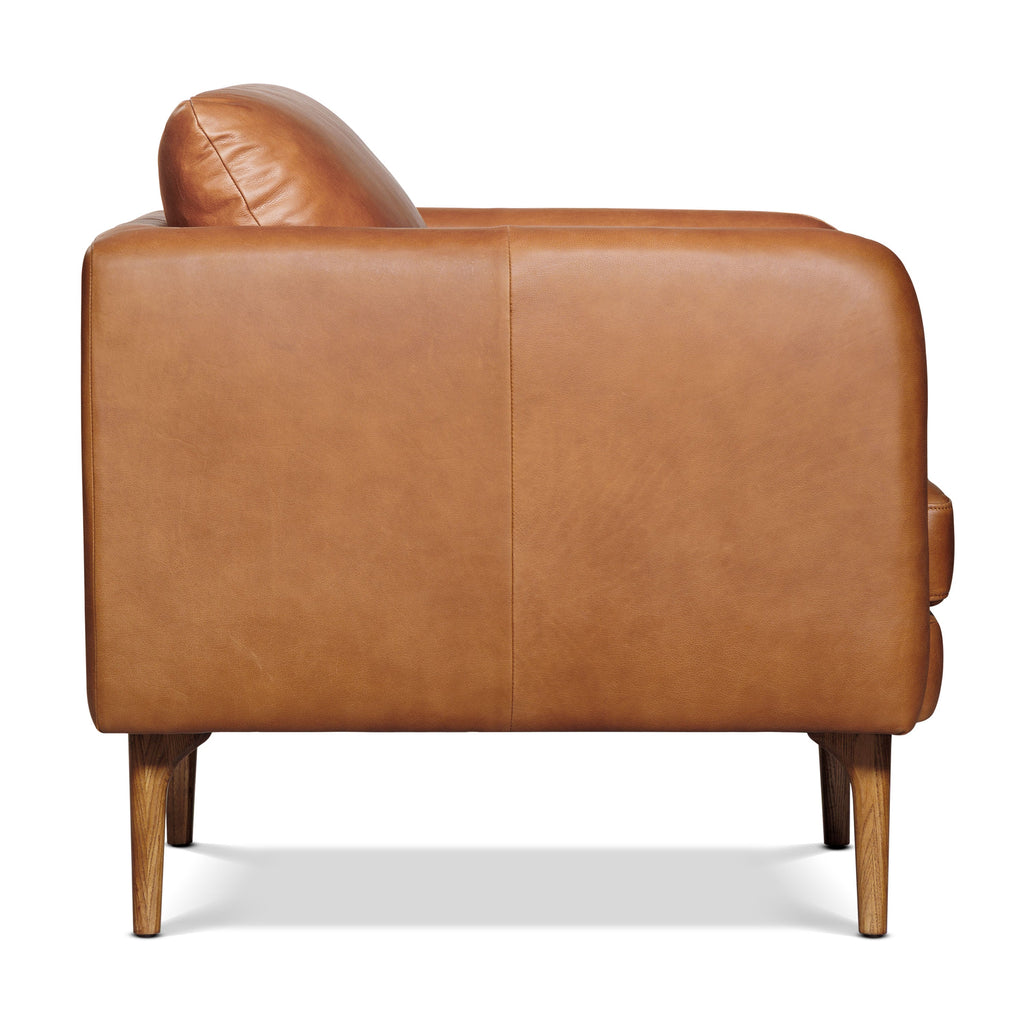 Mid-Century Modern Saddle Tan Leather Lounge Chair with Kiln-Dried