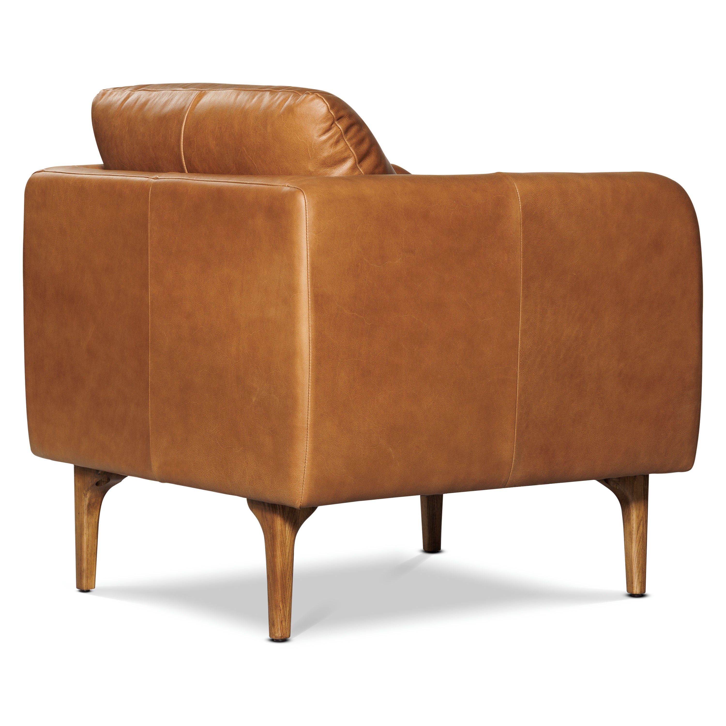 Mid-Century Modern Saddle Tan Leather Lounge Chair with Kiln-Dried