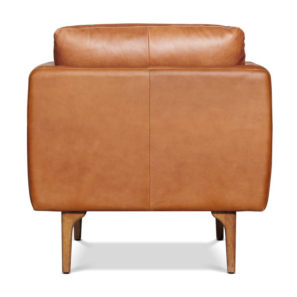 Mid-Century Modern Saddle Tan Leather Lounge Chair with Kiln-Dried