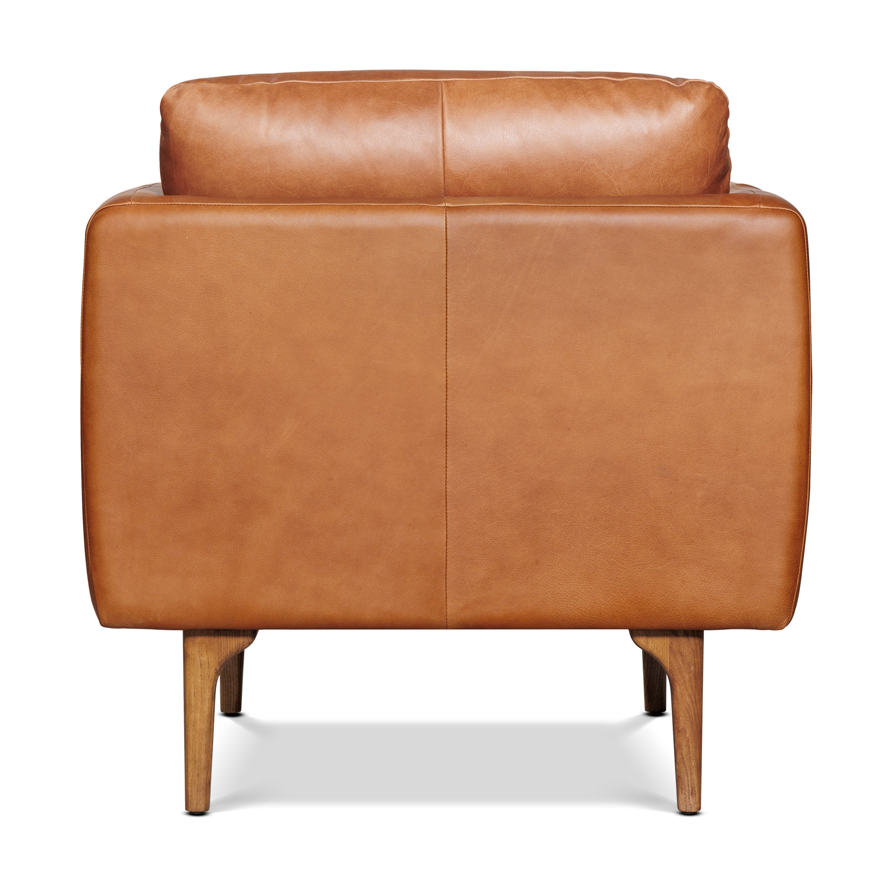 Mid-Century Modern Saddle Tan Leather Lounge Chair with Kiln-Dried