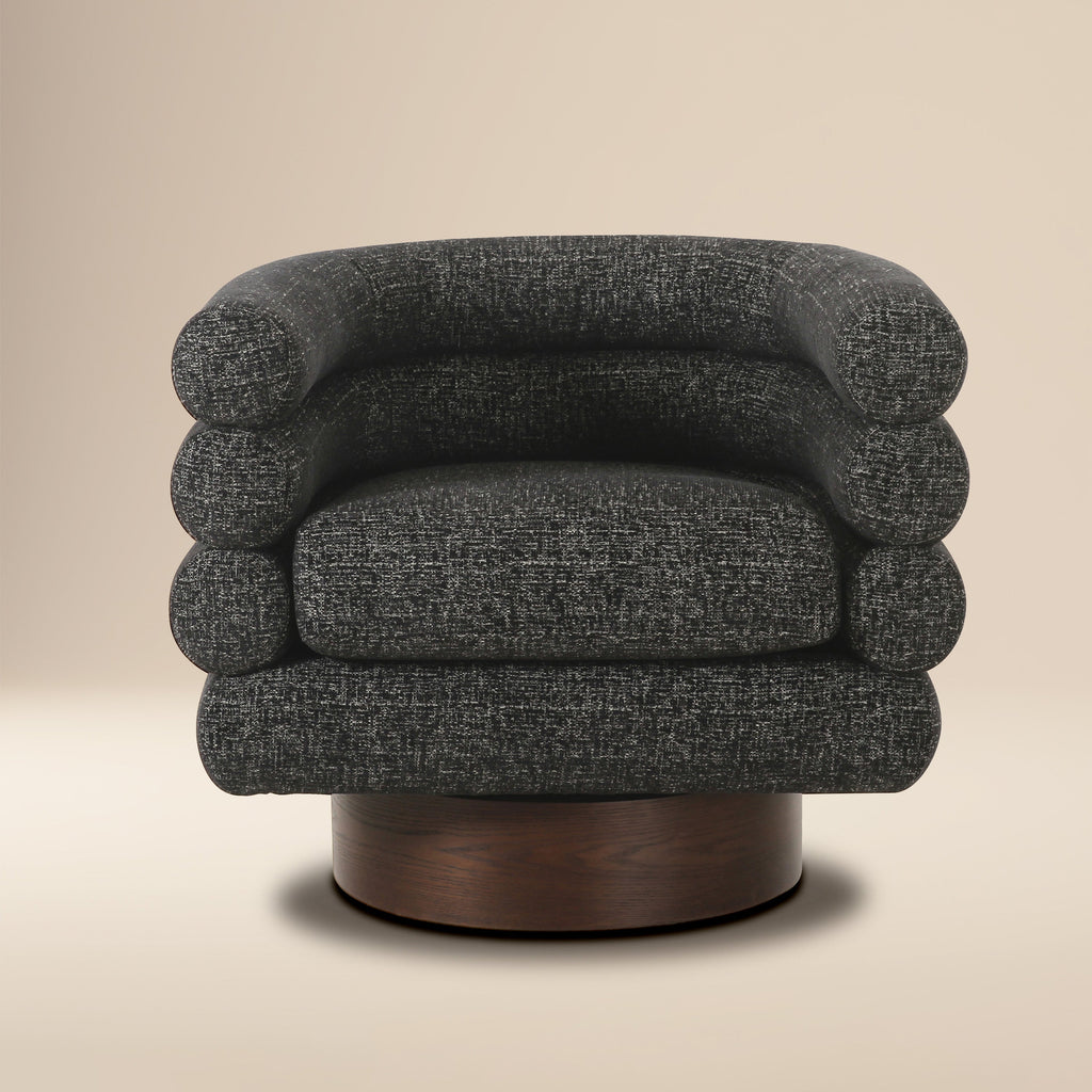 Modern Ebony Black Swivel Lounge Chair with Tufted Back